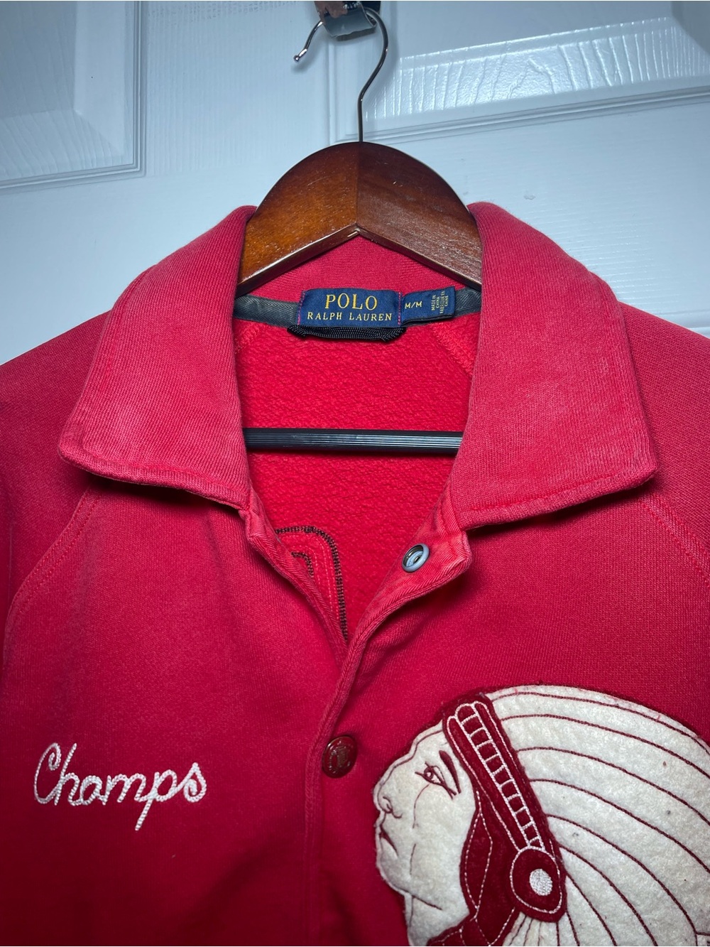 Vintage Polo Ralph Lauren Varsity Jacket Indian Head Chief Champs Red Size M - Picture 8 of 16